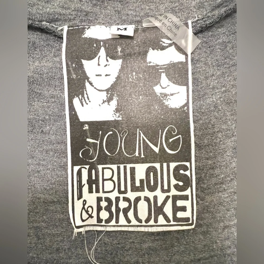 Y2K Young Fabulous & Broke Sz M Mini Dress Tunic Top Grey T-shirt Silk Ruffle - Picture 10 of 16